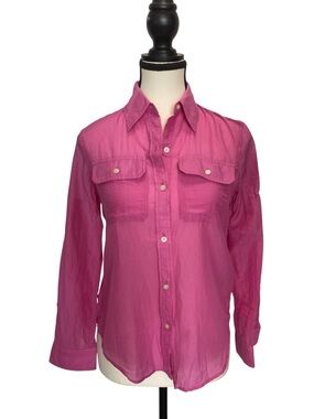 Cotton 70% silk 30% blend Ralph Lauren pink button up shirt Size petite XS, EUC
